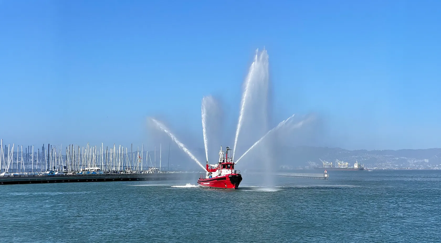 SFFire boat shooting water cannons
