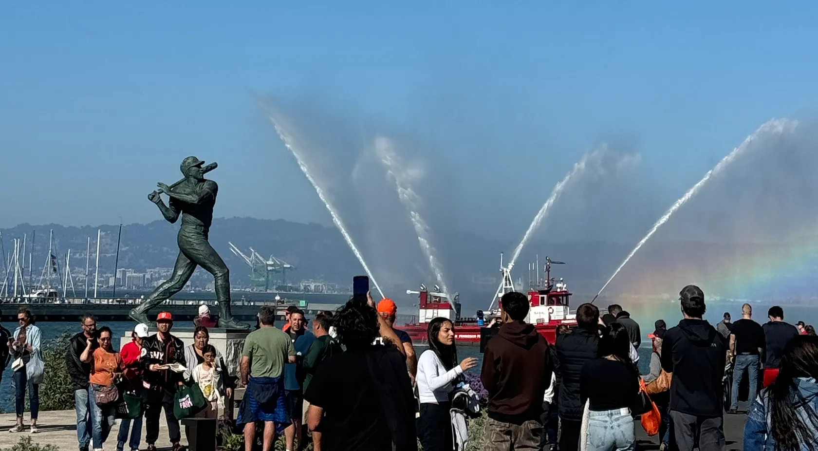firefighter boat on the bay