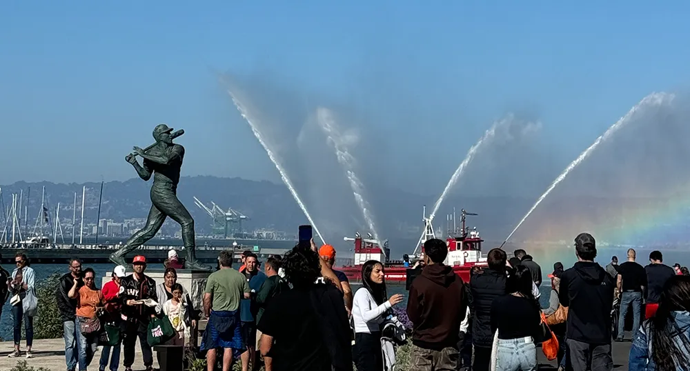 firefighter boat on the bay