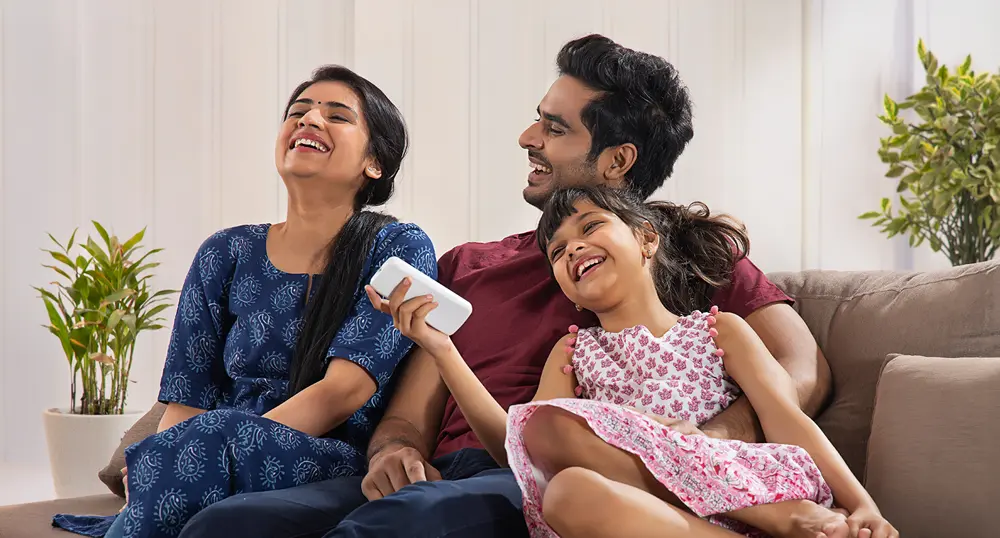 Family on sofa
