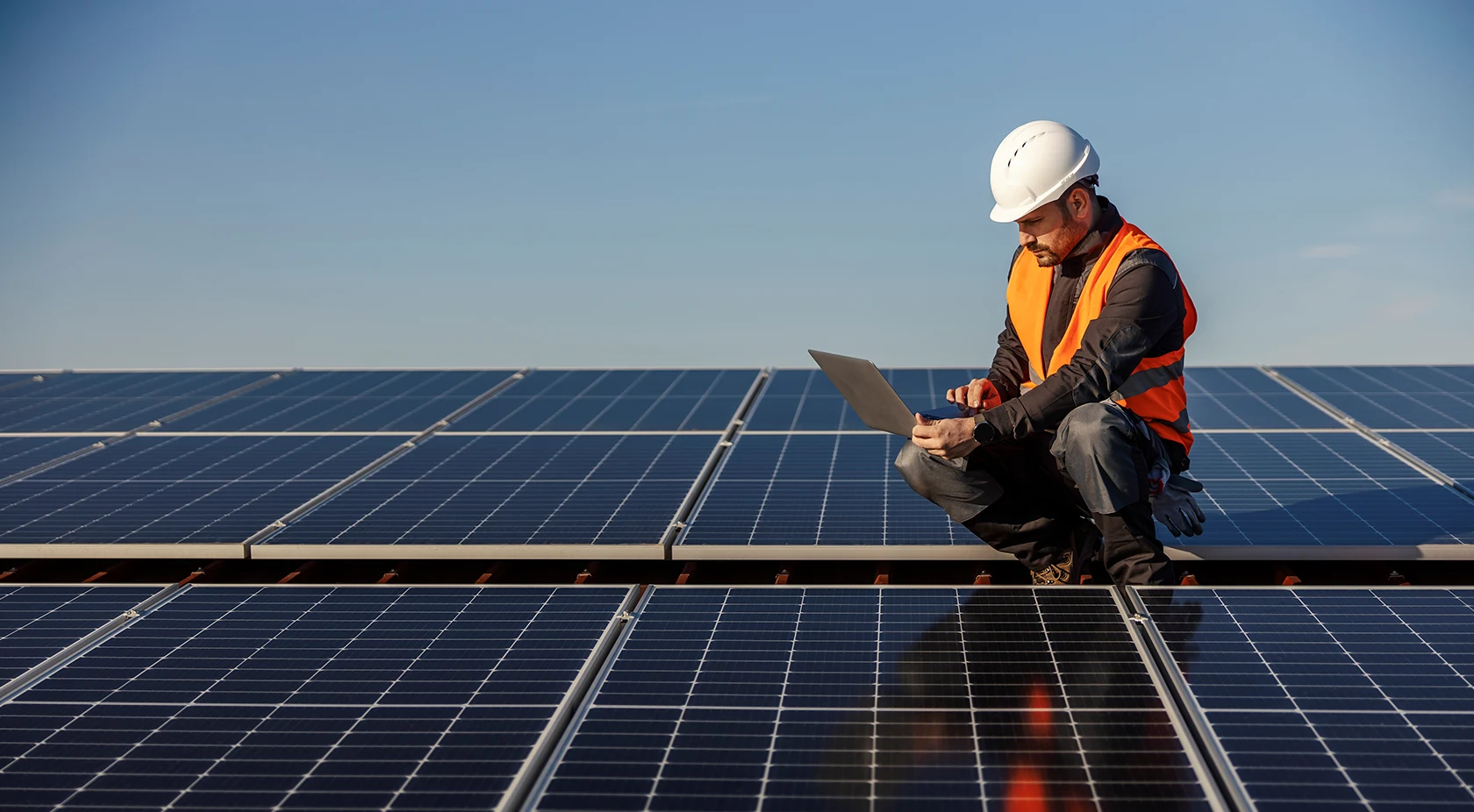 Working on solar panels