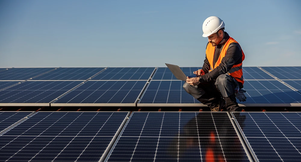 Working on solar panels