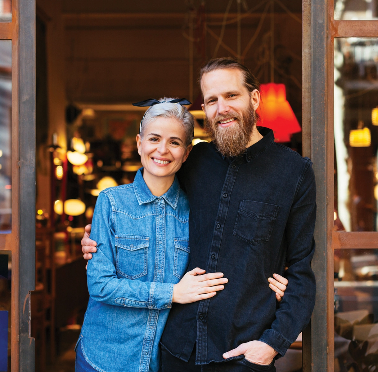 Couple in front of restaurant