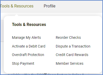image of Tools and Resources Menu